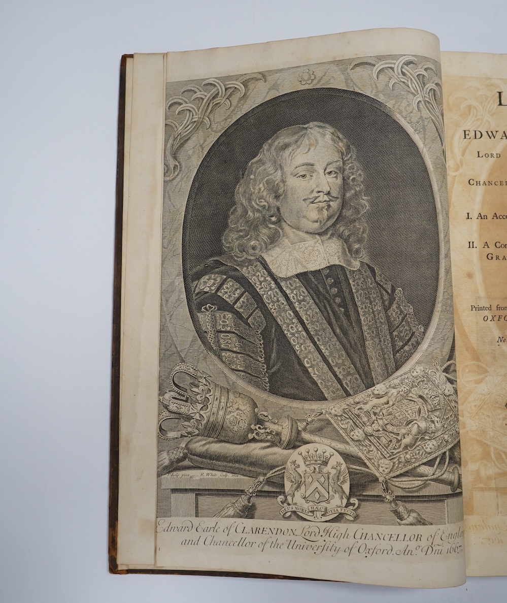 Clarendon, Edward Hyde (Earl of) The Life of Edward Earl of Clarendon ... . Written by Himself ... First Edition. engraved title vignette, portrait frontis., elaborate head and tailpiece decorations, historiated initial